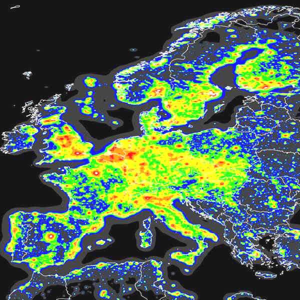 Light pollution map of Europe